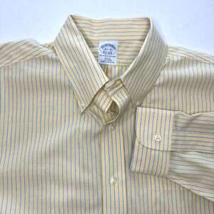 VTG Brooks Brothers Men Dress Shirt 16 1/2 35 Yellow Blue Stripe Cotton Slim Fit
